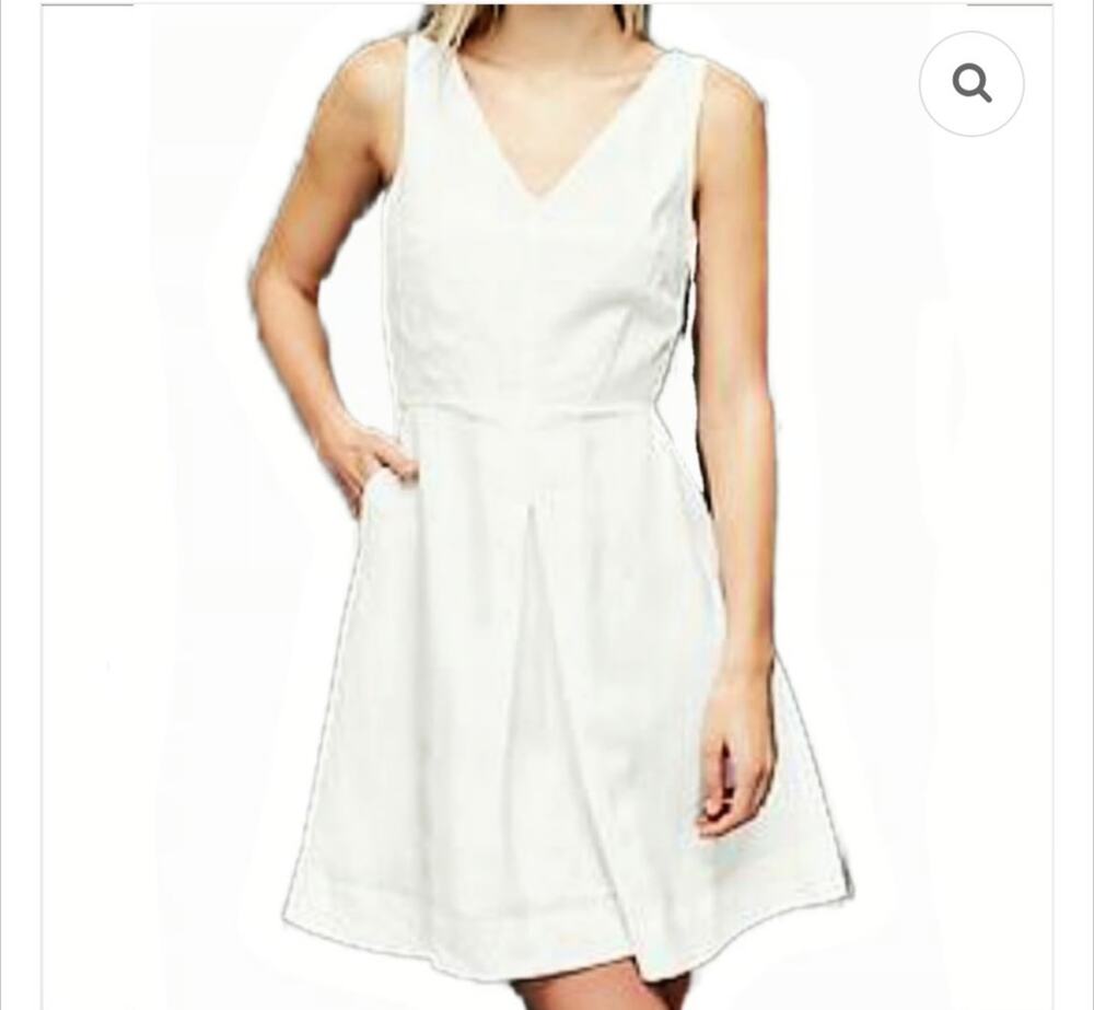Gap Dress Sz 4 100% Linen Lined V-Neck Pockets Side Zipper Preppy Coastal